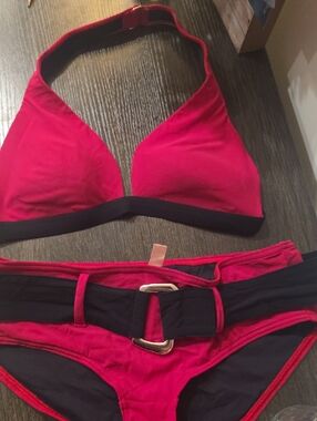 Victoria's Secret Pink and Black Bikini Set with Gold Accent